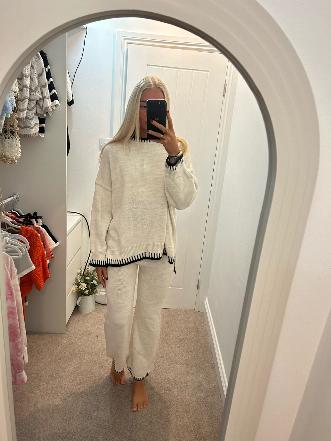 Knitted Sweater Set - Beige