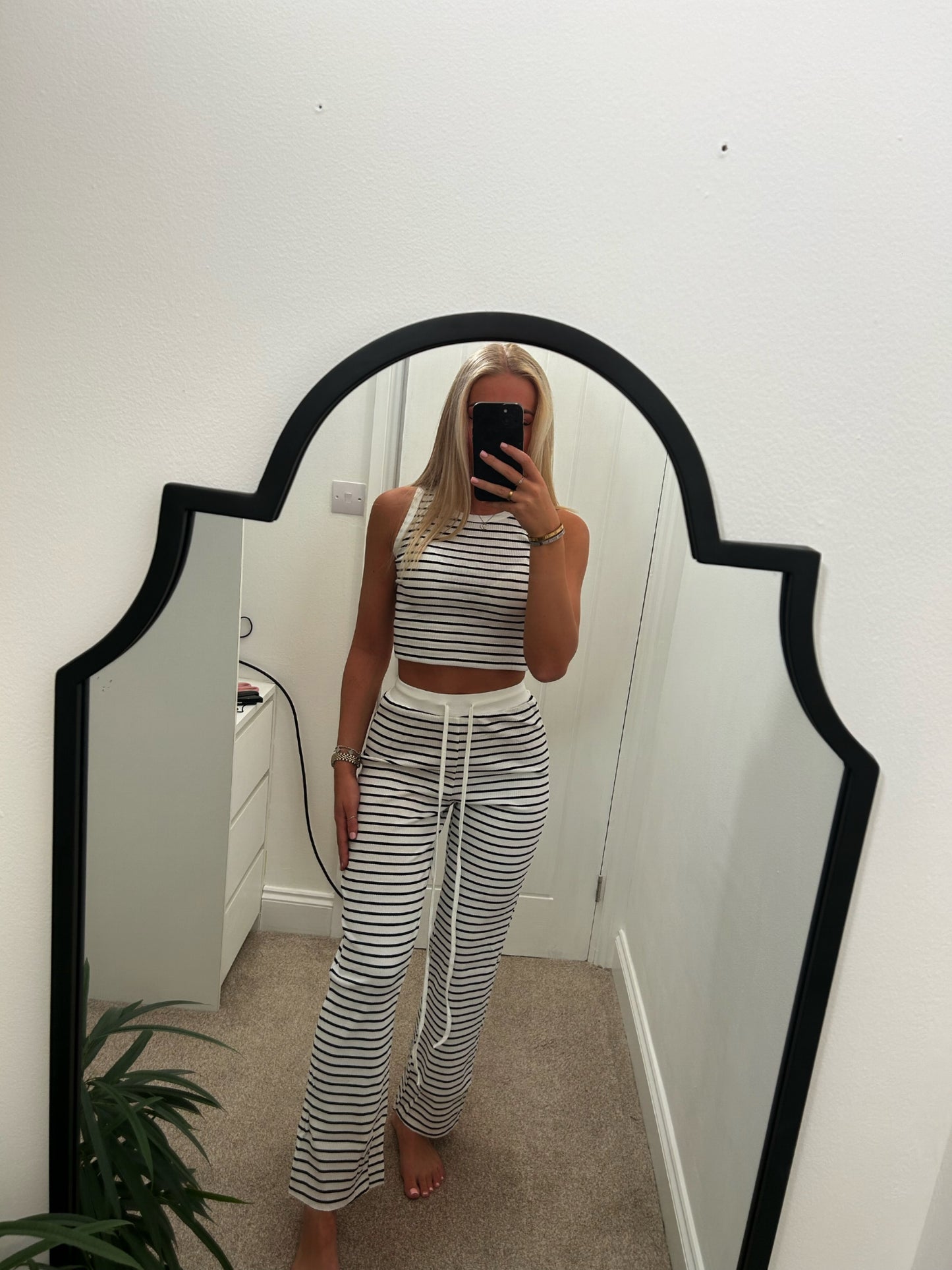 White Striped Trouser Set