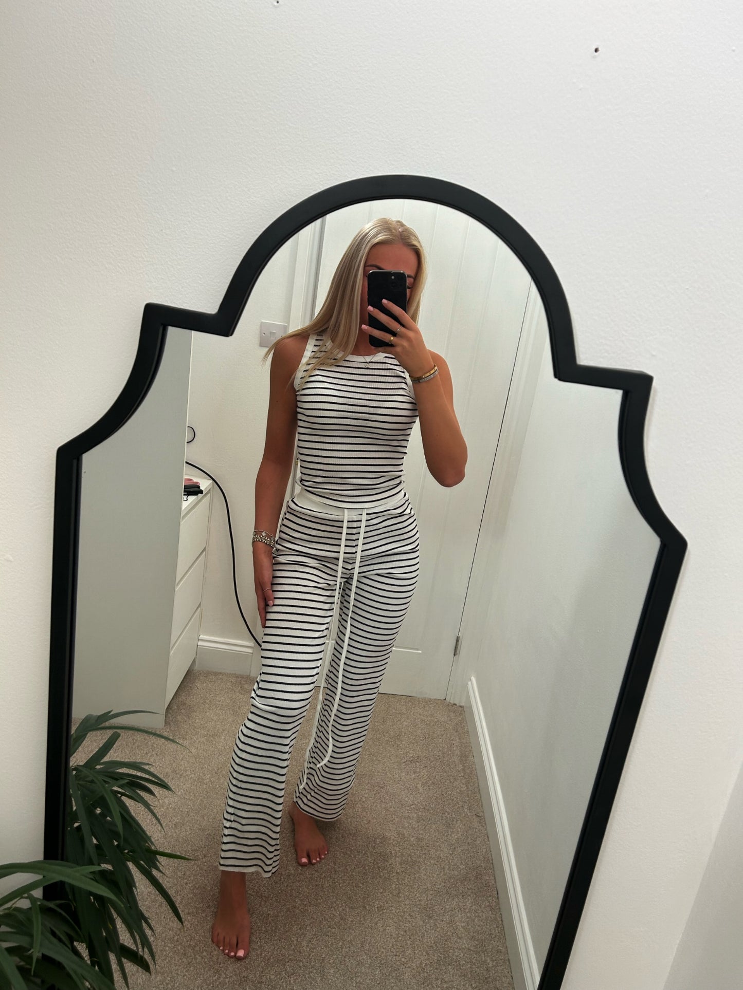 White Striped Trouser Set